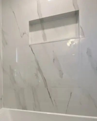 July bathroom, during photo: before during and after bathroom renovation by Burlington Tile