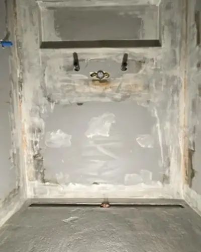 Oakville Lakeshore shower, before photo: before during and after bathroom renovation by Burlington Tile