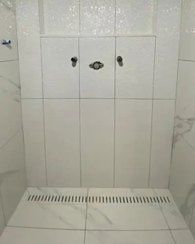 Oakville Lakeshore shower, during photo: before during and after bathroom renovation by Burlington Tile