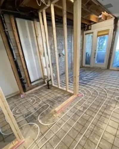 Oakville shower framing, before photo: before during and after bathroom renovation by Burlington Tile